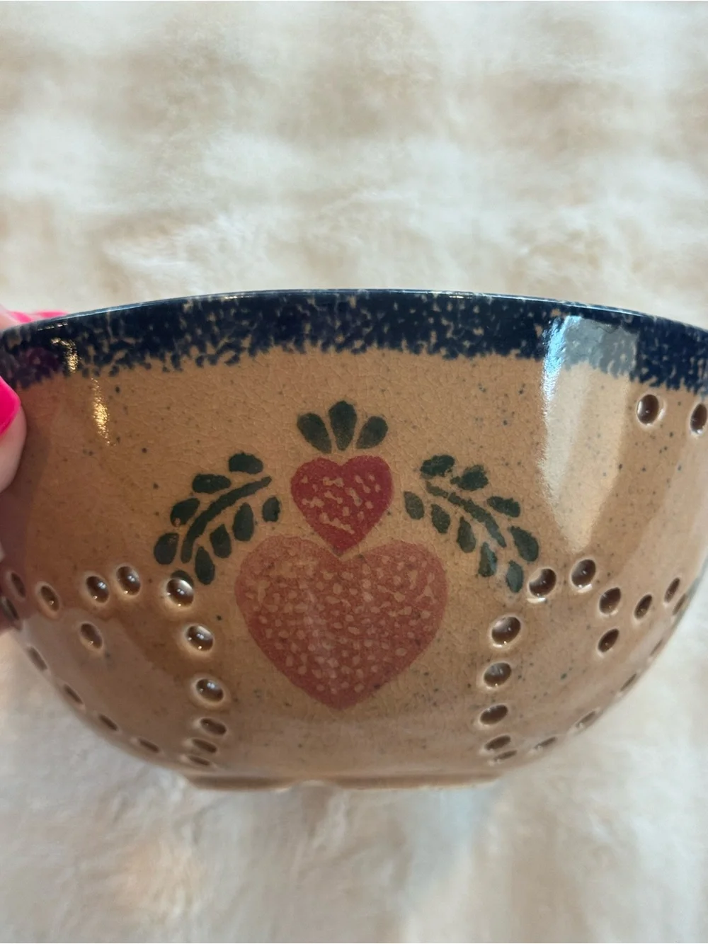 Vintage handcrafted pottery colander